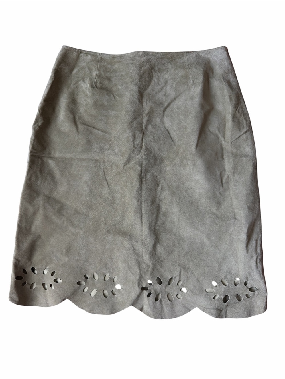Valerie Stevens Light Green Suede Leather A-Line Skirt with Scalloped Hem 12